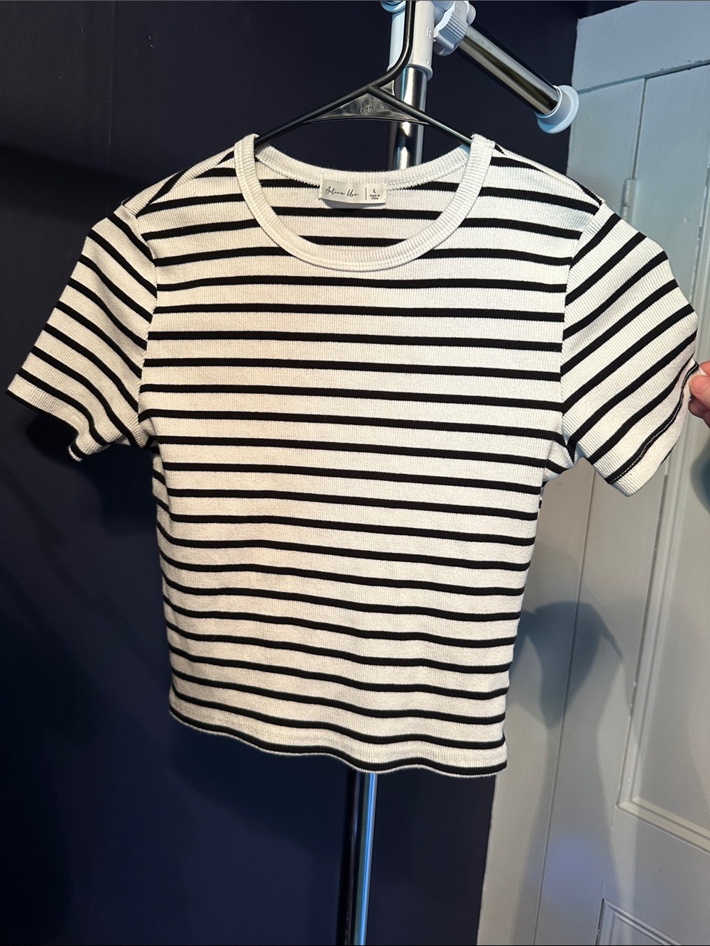 Active USA Black & White Striped Short Sleeve Tee